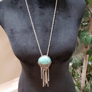 Silver Tone Blue Turquoise Acrylic Fringe Tassel Fashion Jewellery Necklace
